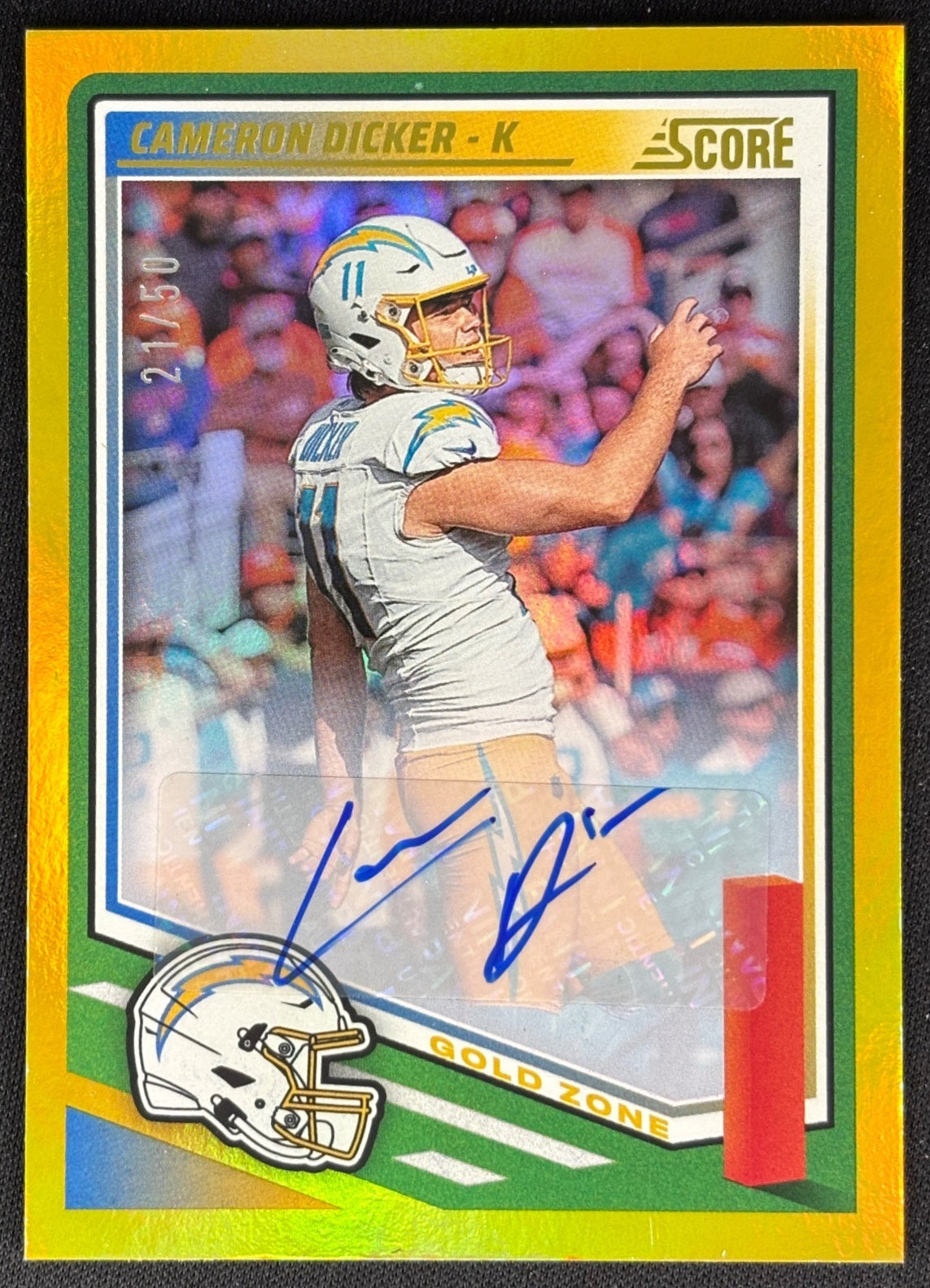 Cameron Dicker 2025 Score Signatures Gold Zone /50 Chargers