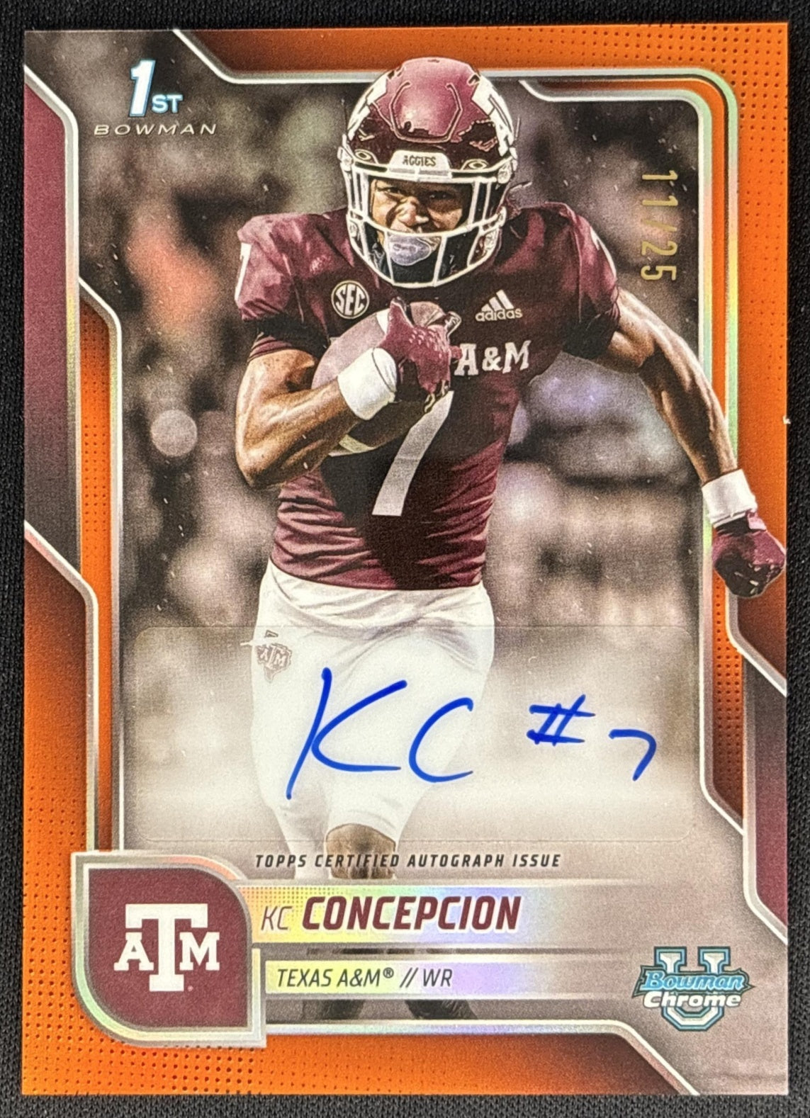KC Concepcion 2025 Chrome University Prospect Auto Orange Refractor /25 Aggies Sports Trading Card