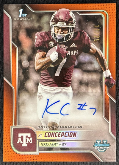 KC Concepcion 2025 Chrome University Prospect Auto Orange Refractor /25 Aggies Sports Trading Card