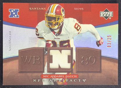 Santana Moss 2007 Upper Deck Artifacts AFC/NFC Apparel Patch Red /25 Redskins Sports Trading Card