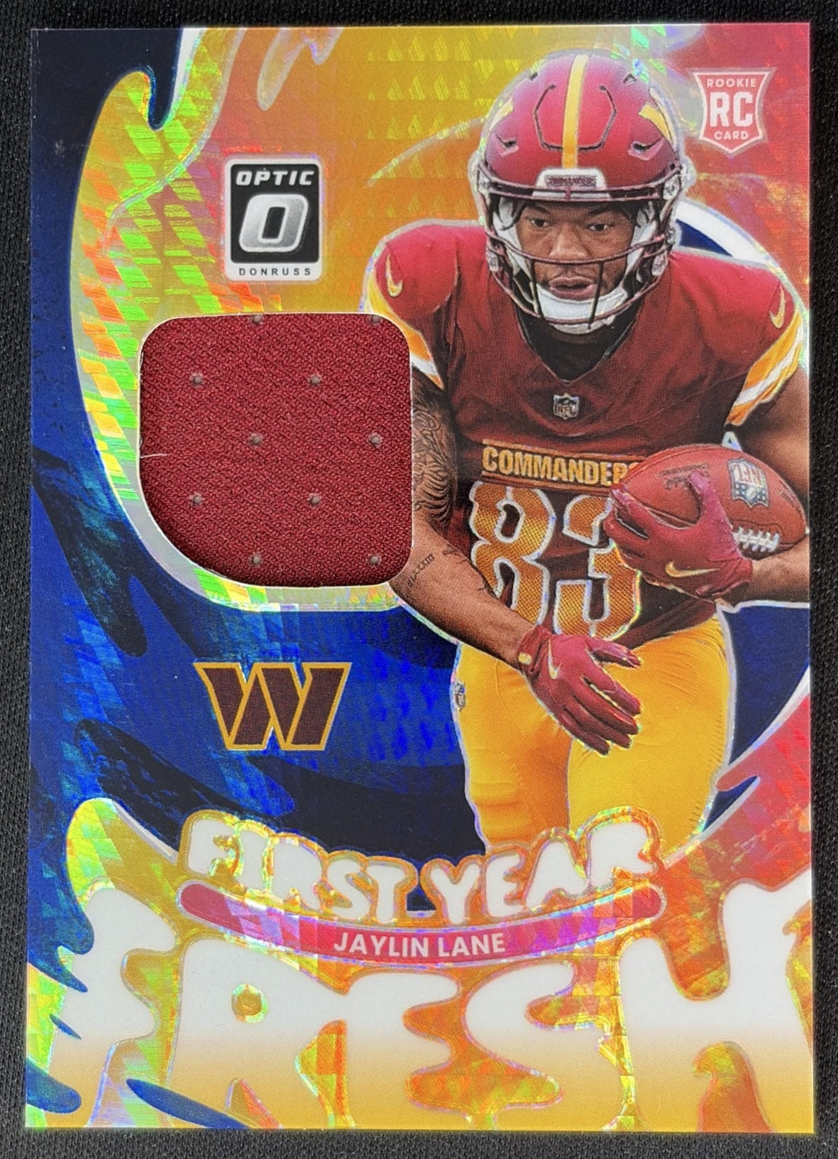 Jaylin Lane 2025 Donruss Optic First Year Fresh Blue Hyper Prizm Commanders Sports Trading Cards