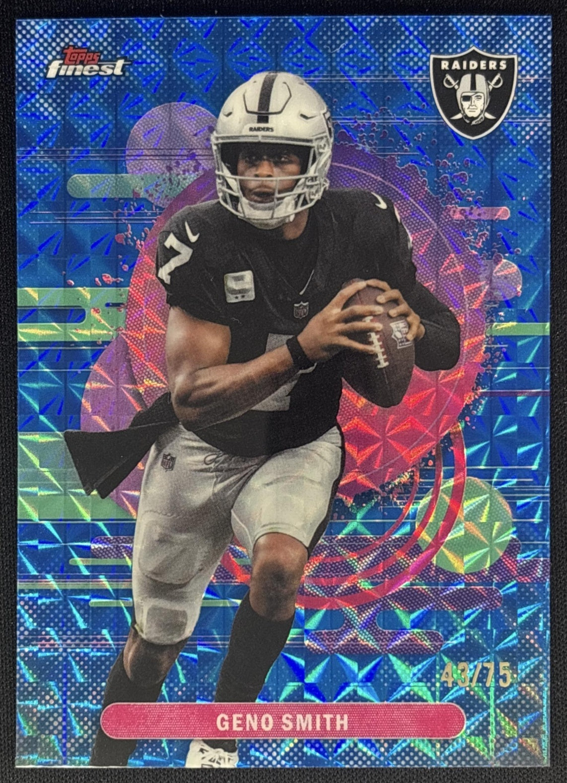 Geno Smith 2025 Topps Finest Uncommon Blue Geometric Refractor /75 Raiders front