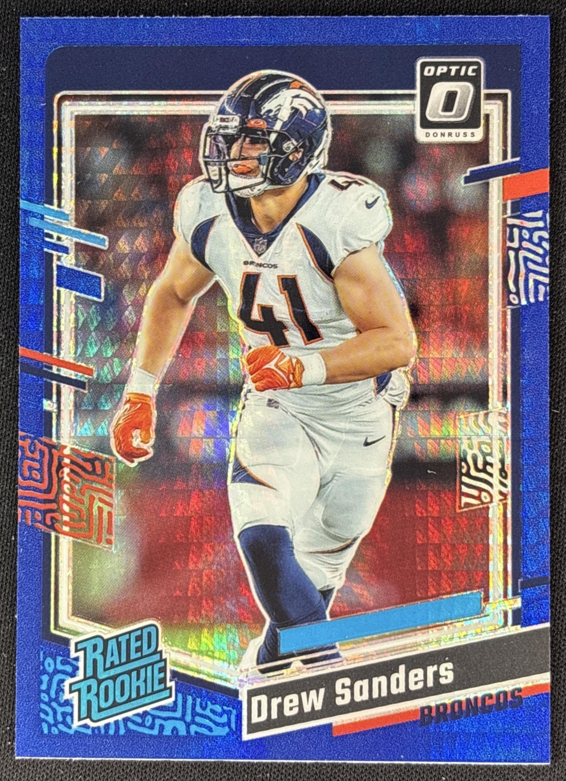 Drew Sanders 2023 Panini Donruss Optic Blue Hyper Prizm Broncos