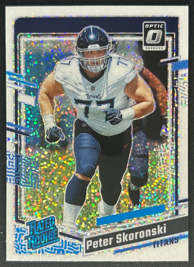 Peter Skoronski 2023 Donruss Optic White Sparkle Prizm SSP Titans - Front