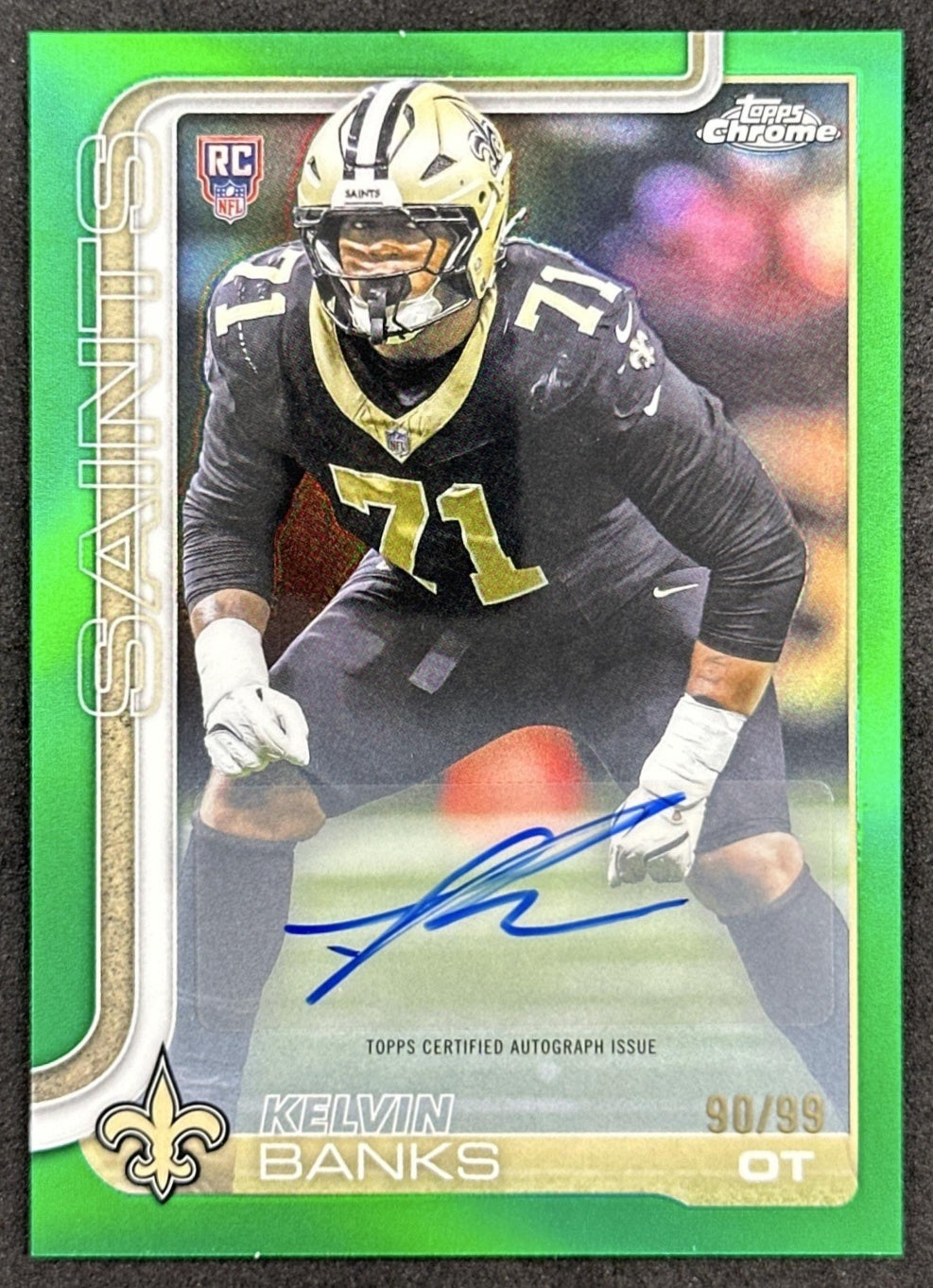 Kelvin Banks Jr. 2025 Topps Chrome Rookie Auto Green Refractor /99 Saints Sports Trading Cards