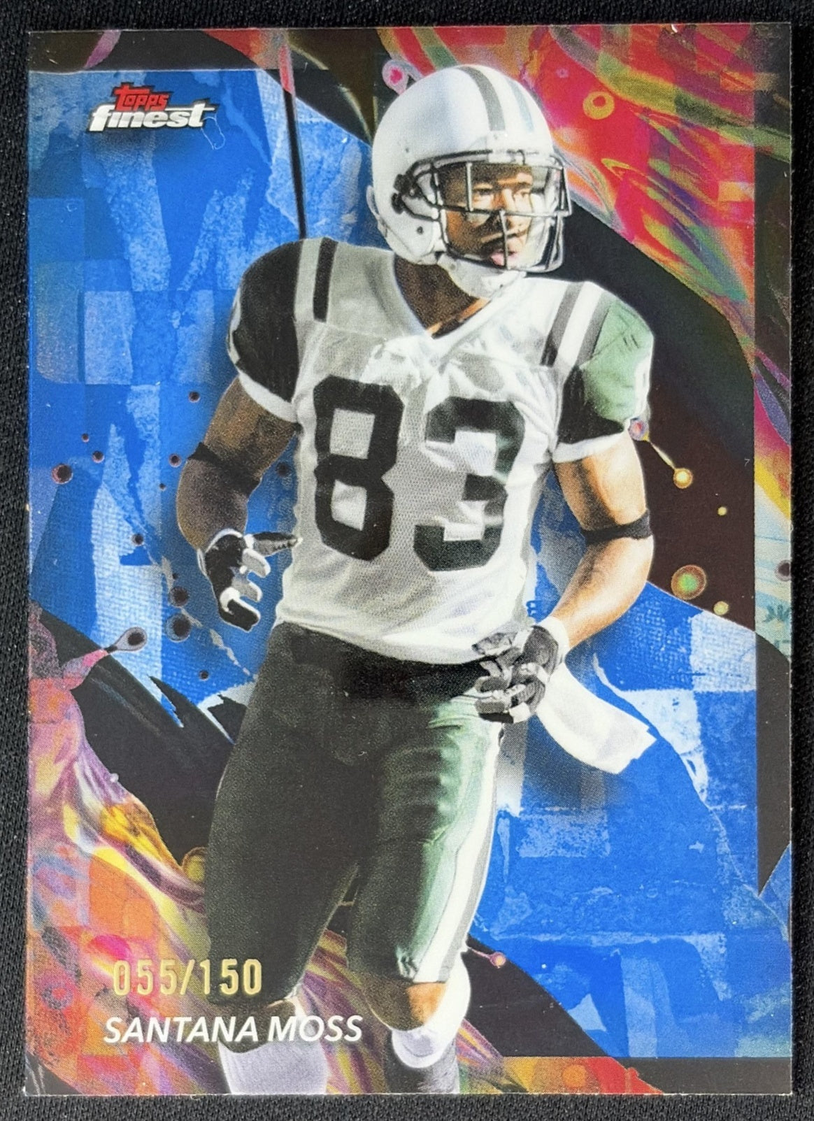 Santana Moss 2024 Topps Finest Blue Refractor /150 Jets front