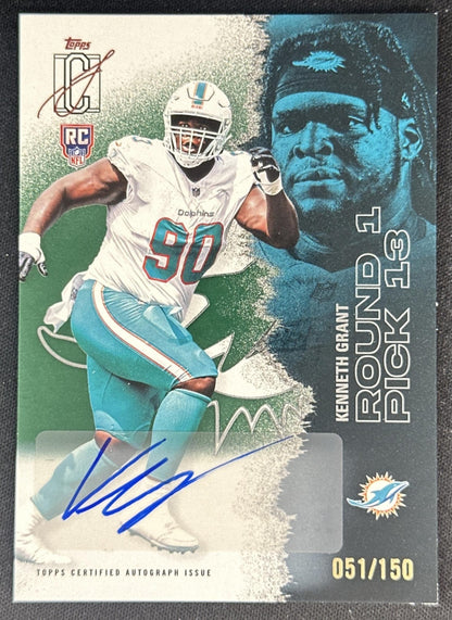 Kenneth Grant 2025 Topps Signature Class Rookie Auto Green Foil /150 Dolphins Sports Trading Cards