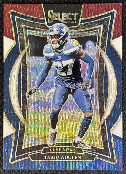 Tariq Woolen 2024 Panini Select Concourse Tri-Color Prizm /299 Seahawks front