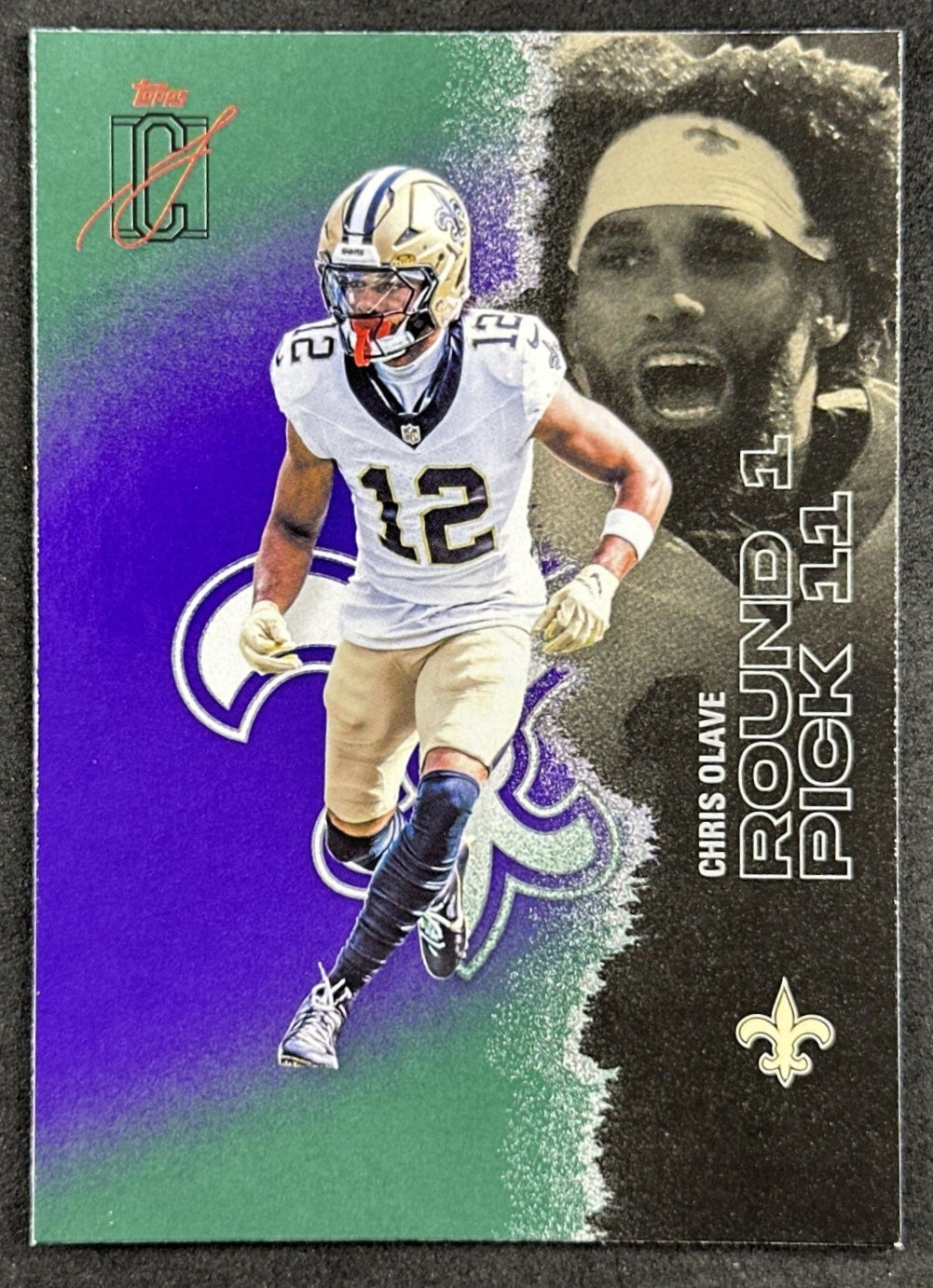 Chris Olave 2025 Topps Signature Class Veteran Green & Purple Foil Saints front