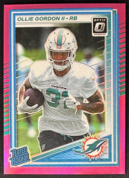 Ollie Gordon II 2025 Donruss Optic Rated Rookie Pink Prizm Dolphins Sports Trading Card