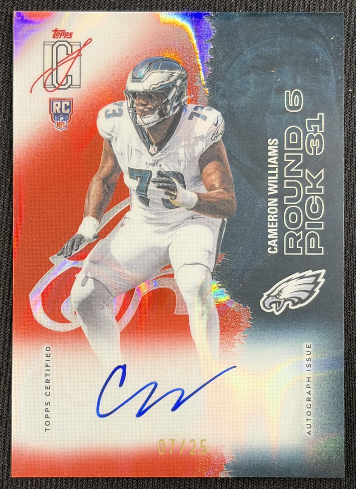 Cameron Williams 2025 Topps Signature Class Rookie Chrome Auto Red Lava Refractor /25 Eagles