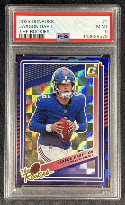 Jaxson Dart 2025 Panini Donruss The Rookies PSA 9 Giants Sports Trading Cards