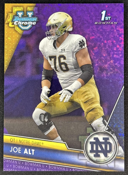 Joe Alt 2023 University Chrome Purple Mini Diamond Refractor /399 Fighting Irish front