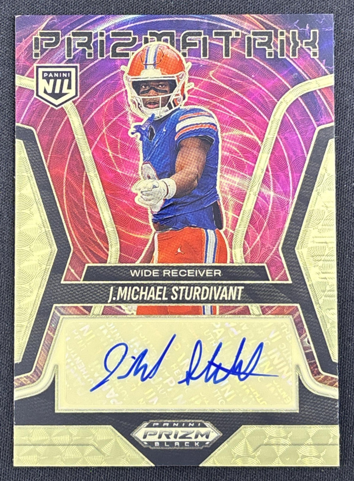 *Damaged* J.Michael Sturdivant 2025 Panini Prizm Black Prizmatrix Signatures Gold Vinyl FOTL /5 Gators