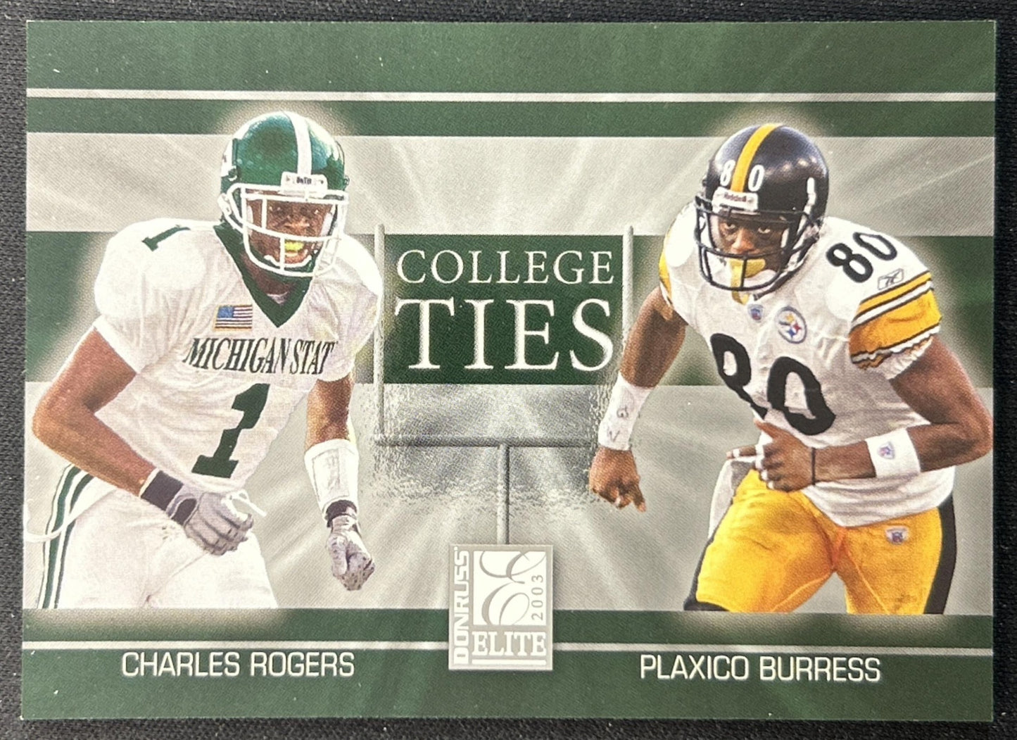 Charles Rogers Plaxico Burress 2003 Donruss Elite College Ties /2000 front