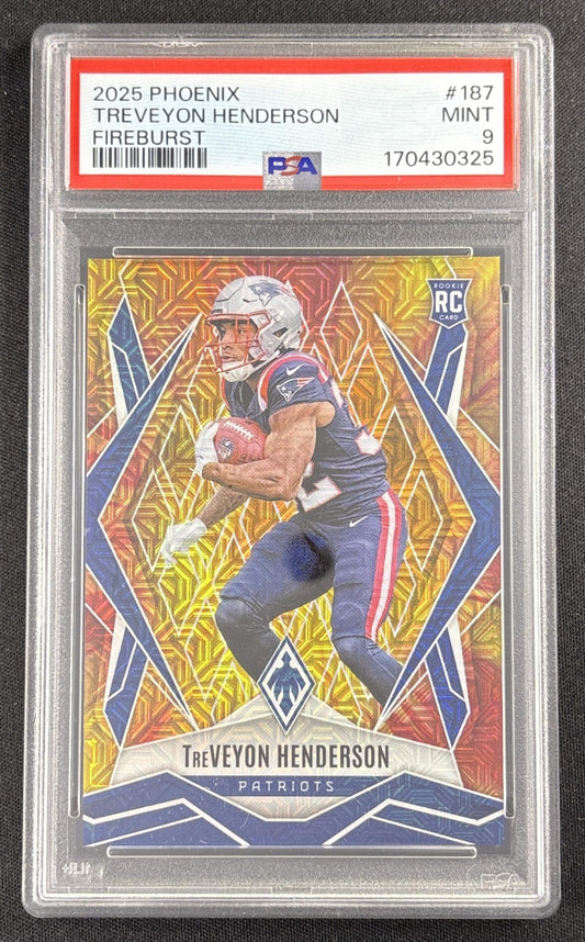 TreVeyon Henderson 2025 Panini Phoenix Fire Burst Prizm /350 PSA 9 Patriots 170430325