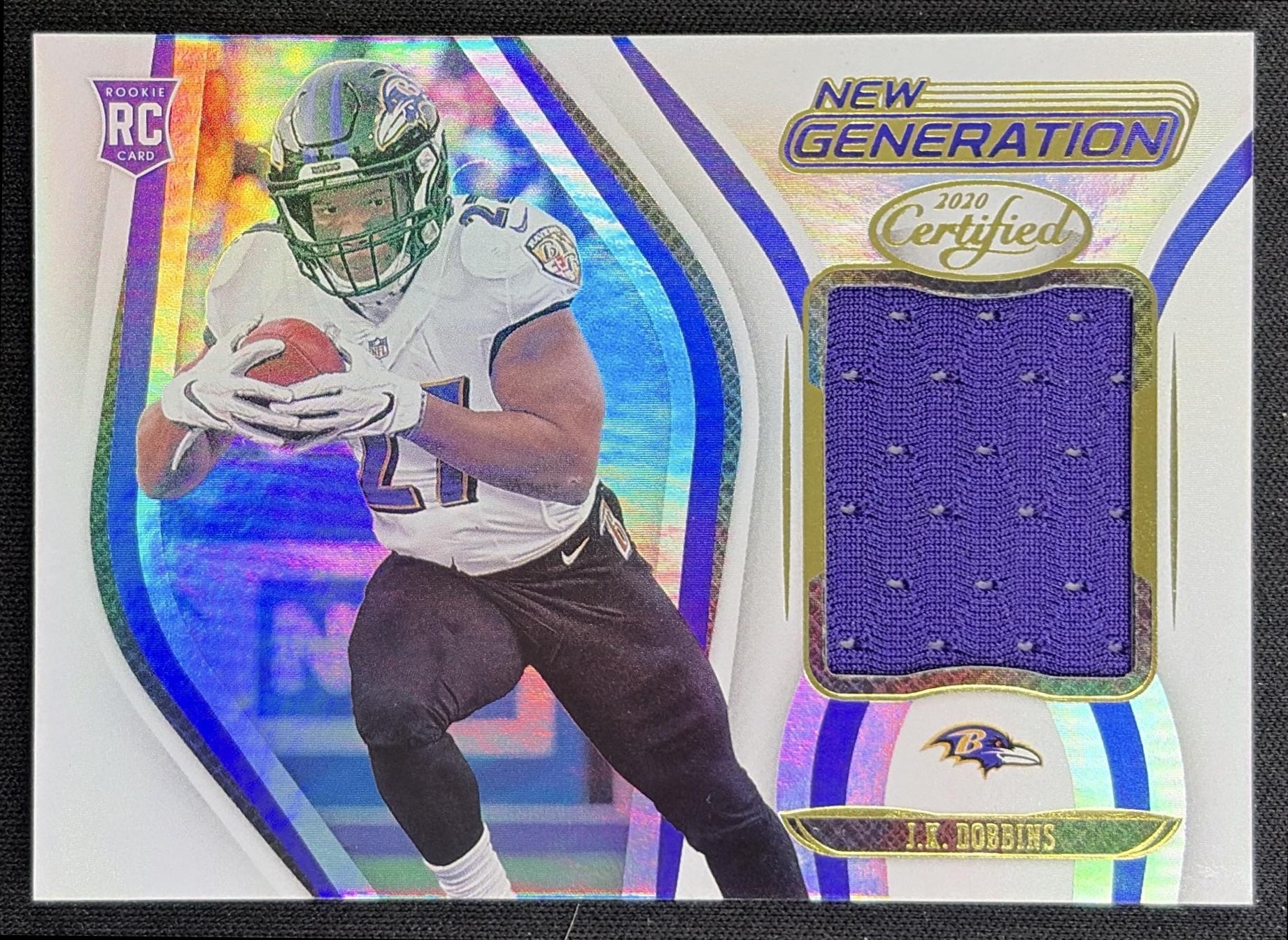 J.K. Dobbins 2020 Panini Certified New Generation Jerseys Mirror Ravens front