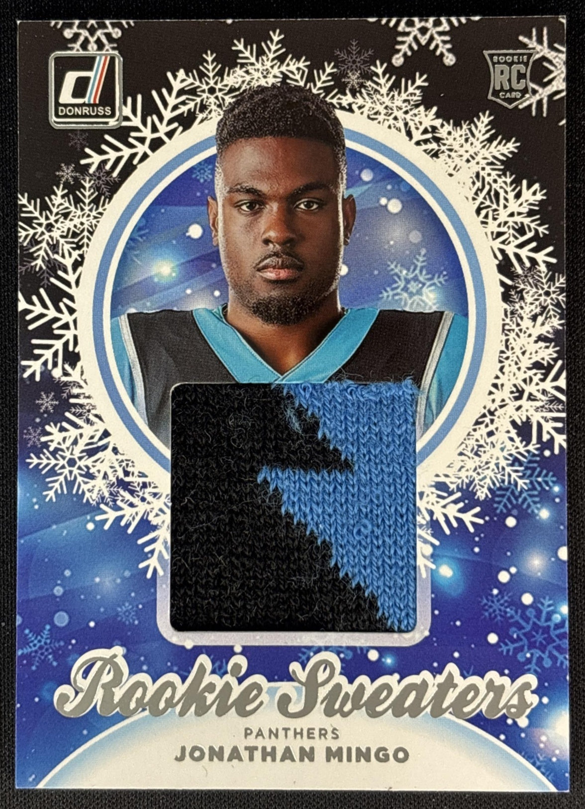 Jonathan Mingo 2023 Panini Donruss Rookie Holiday Sweater Relics Panthers