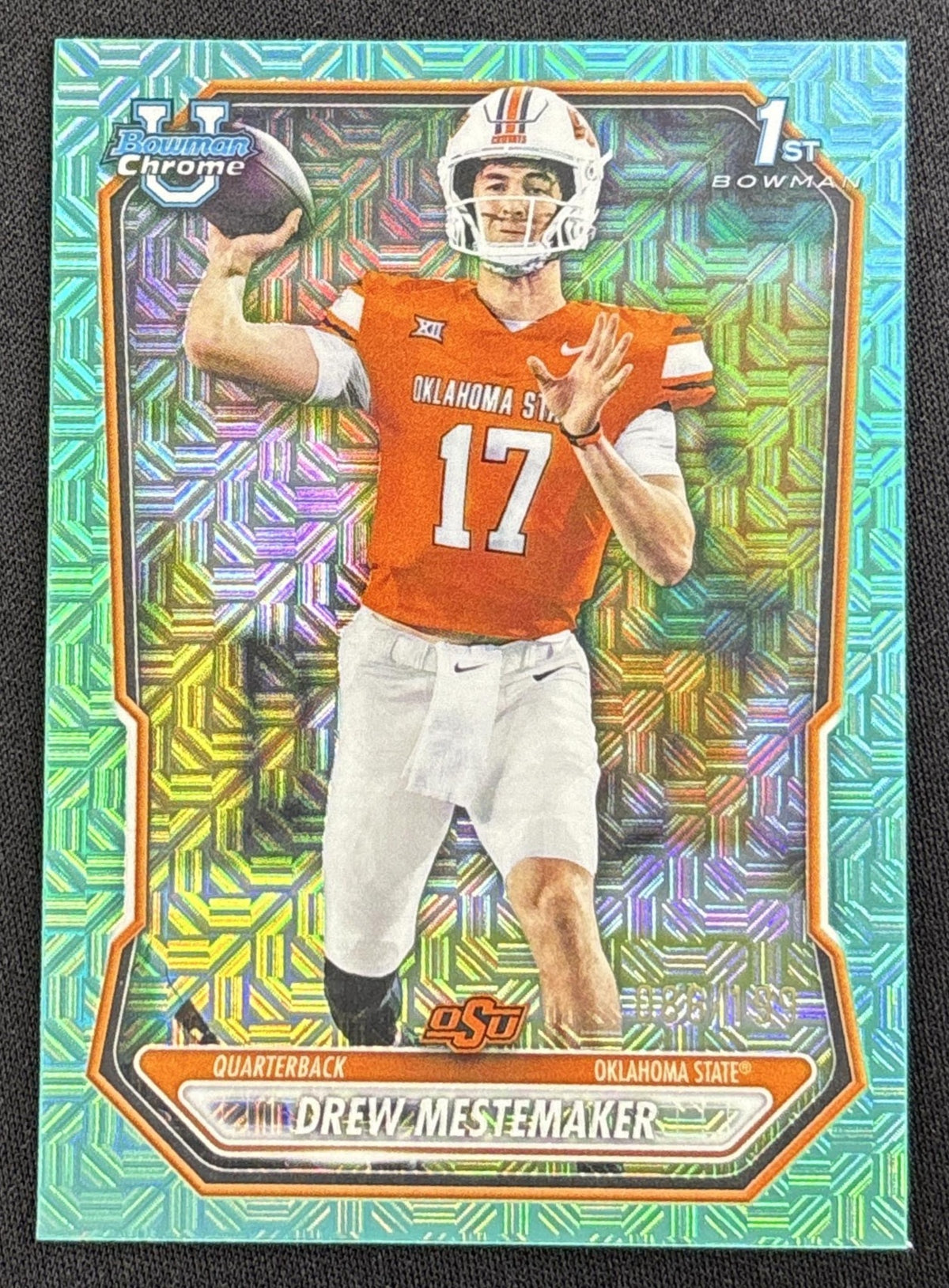 Drew Mestemaker 2026 Bowman Chrome Prospects Aqua Mojo Refractor /199 Cowboys