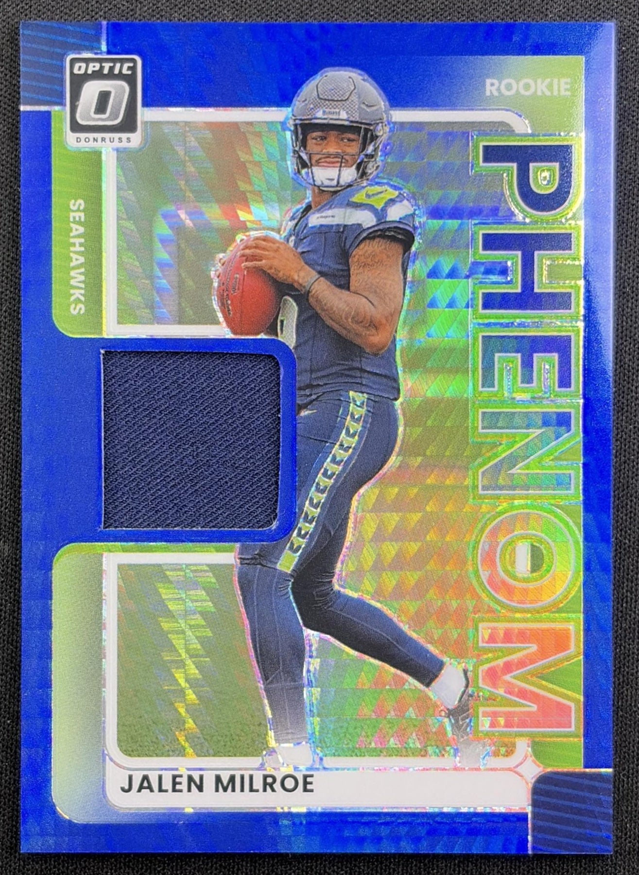 Jalen Milroe 2025 Panini Donruss Optic Rookie Phenoms Blue Hyper Prizm Seahawks