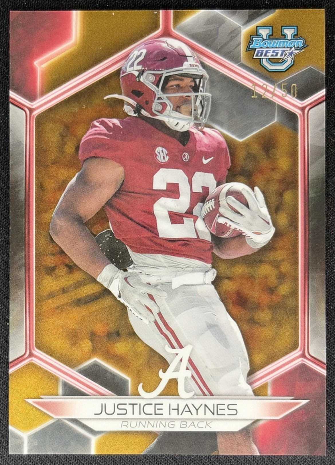 Justice Haynes 2023 Bowman University Best Gold Geometric /50 Crimson Tide