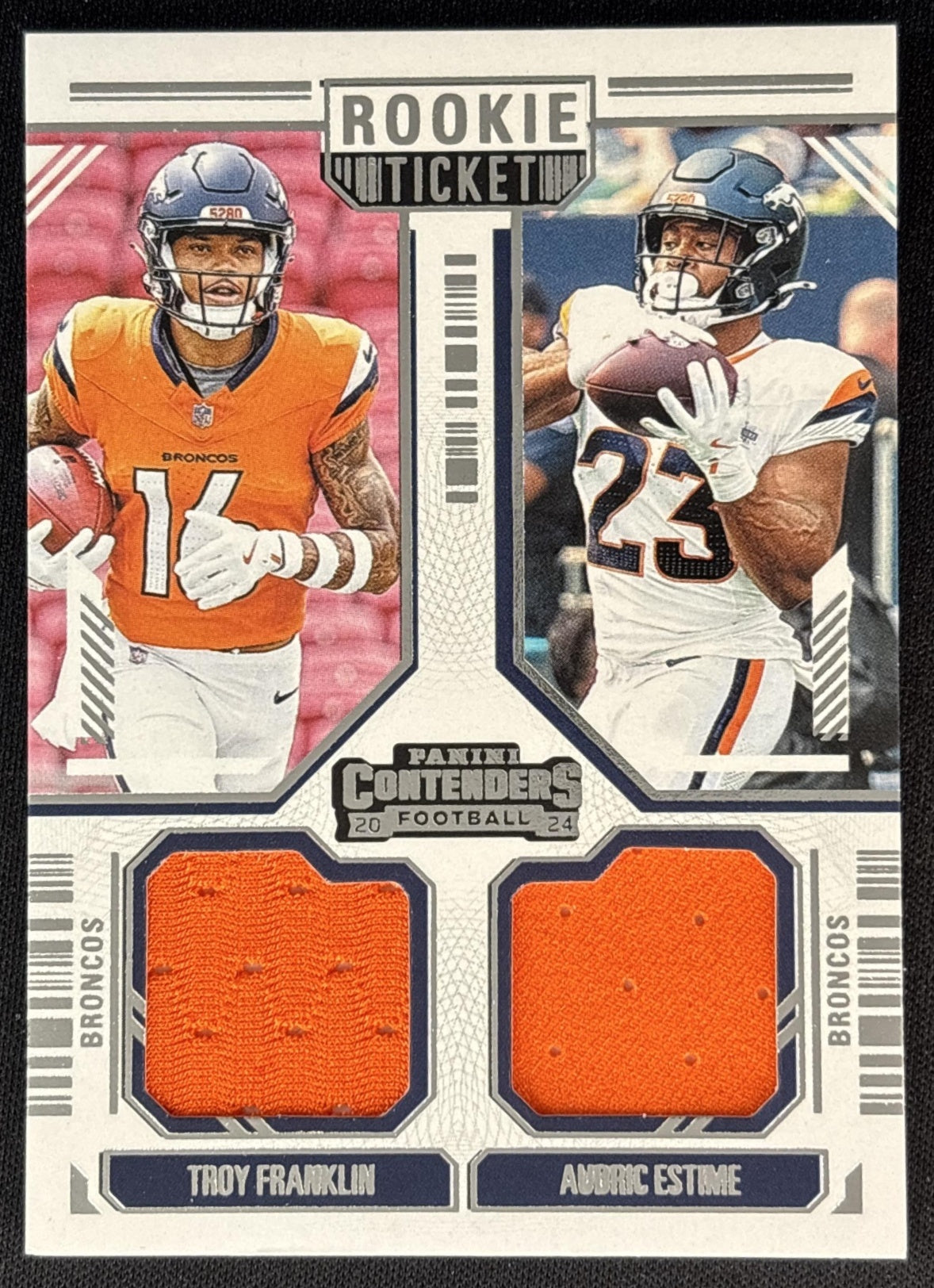 Audric Estime Troy Franklin 2024 Contenders Rookie Ticket Dual Swatches Broncos