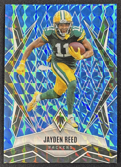 Jayden Reed 2025 Panini Phoenix Light Blue Pyramids Prizm /385 Packers