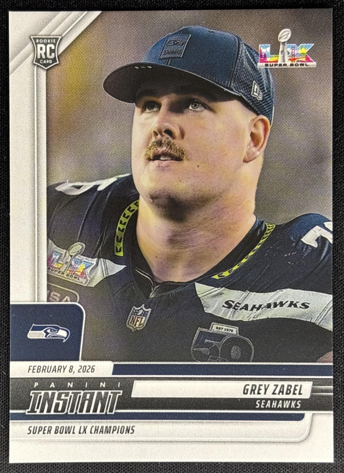Grey Zabel 2026 Panini Instant Super Bowl LIX Champions Seattle Seahawks front