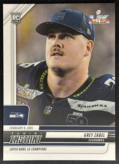 Grey Zabel 2026 Panini Instant Super Bowl LIX Champions Seattle Seahawks front