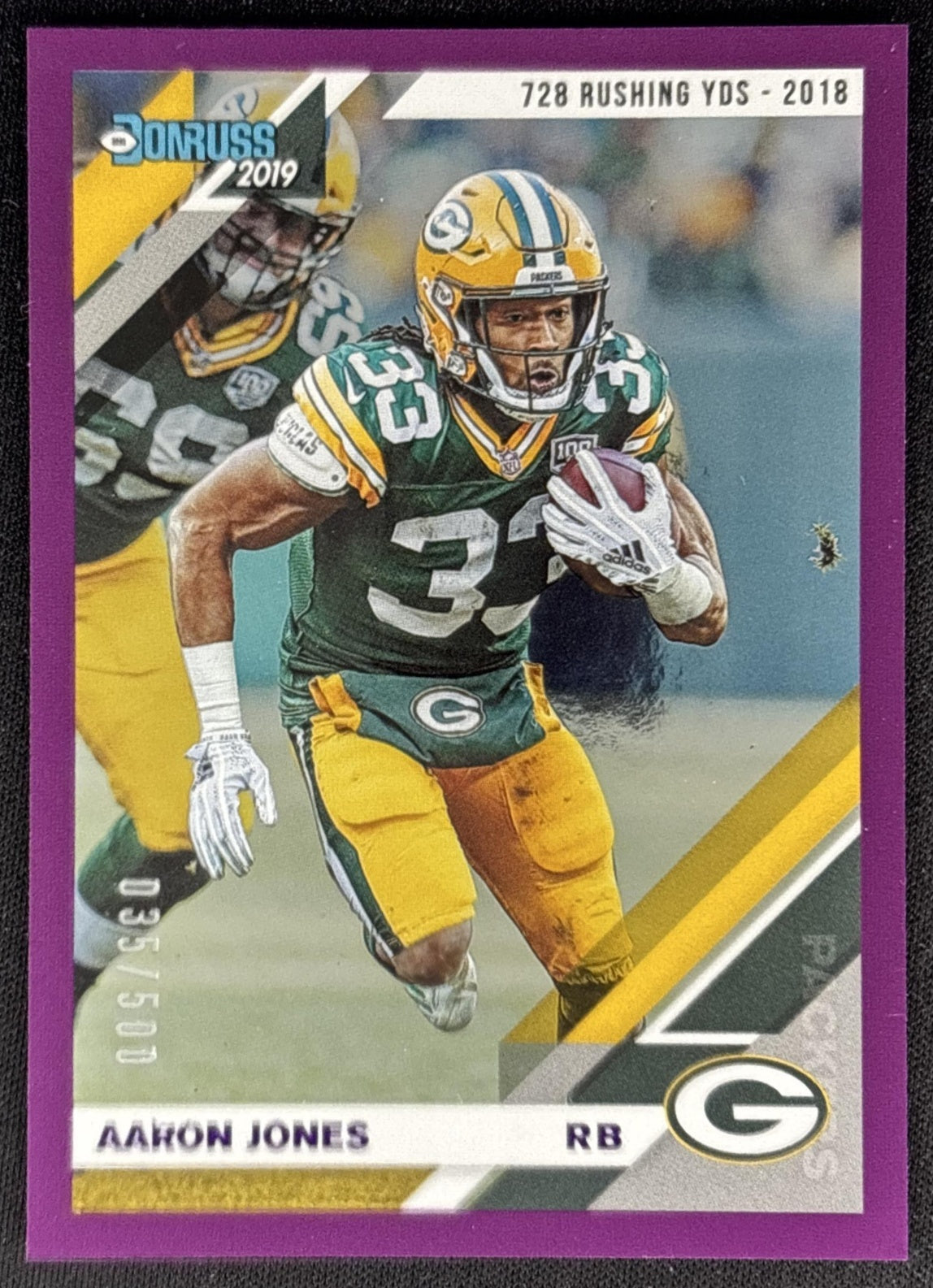 Aaron Jones 2019 Panini Donruss Season Stat Line /500 Packers front