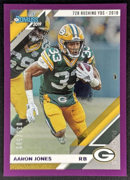 Aaron Jones 2019 Panini Donruss Season Stat Line /500 Packers front