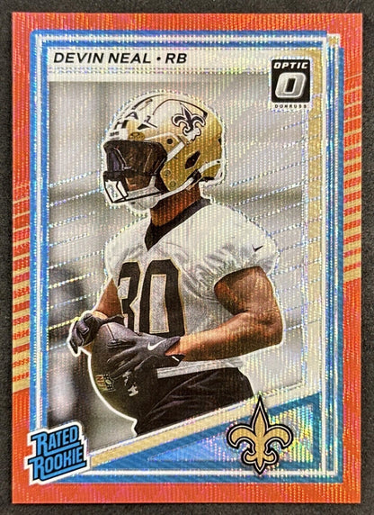 Devin Neal 2025 Panini Donruss Optic Rated Rookie Preview Red Wave Saints