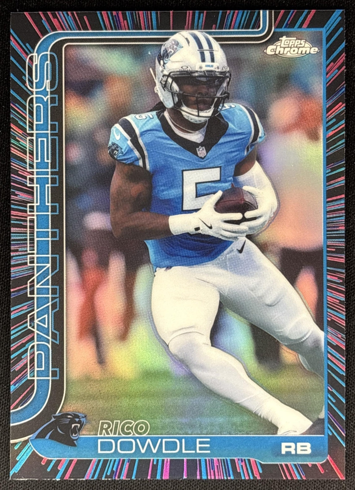 Rico Dowdle 2025 Topps Chrome Neon Pulse Refractor Panthers Sports Trading Card