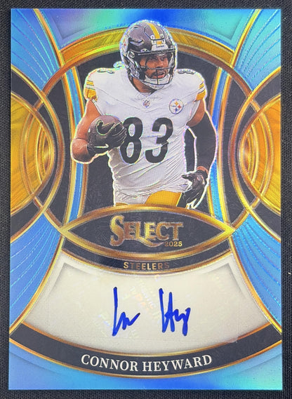 Connor Heyward 2025 Panini Select Signatures Light Blue Prizm /49 Steelers Sports Trading Card