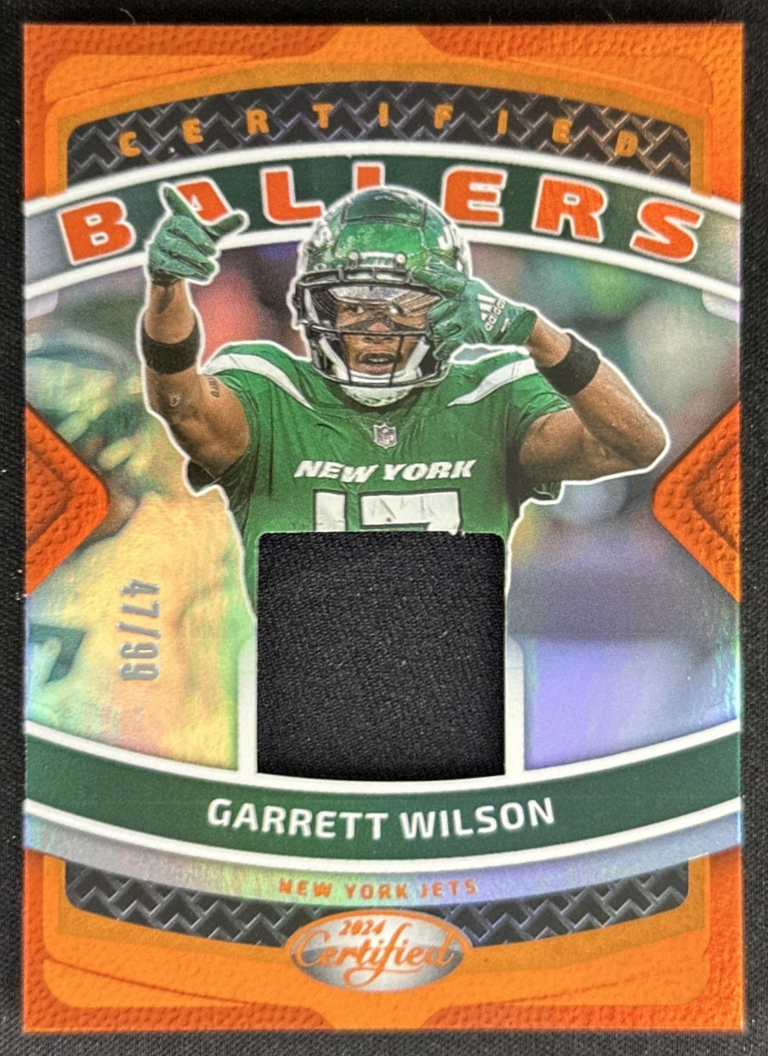Garrett Wilson 2024 Panini Certified Ballers Mirror Orange /99 Jets