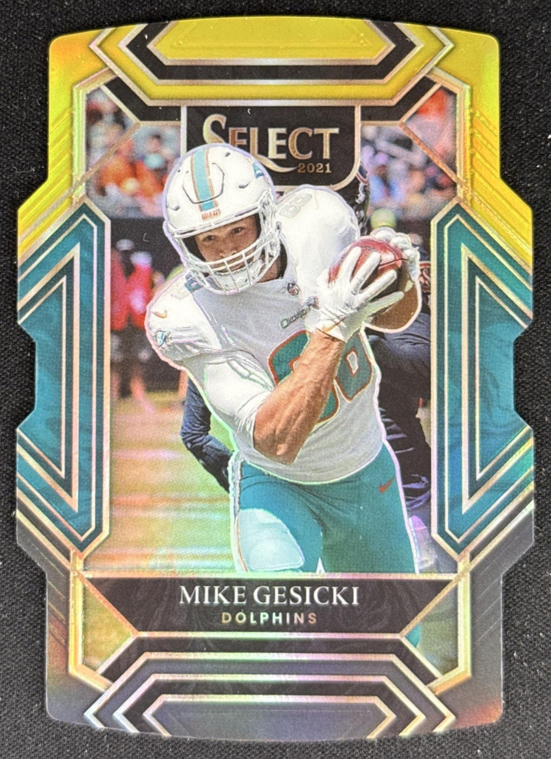 Mike Gesicki 2021 Panini Select Black and Gold Prizm Die Cut Dolphins Sports Trading Card