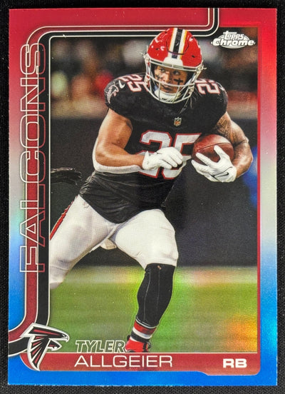 Tyler Allgeier 2025 Topps Chrome Red/White/Blue Refractor Falcons Sports Trading Cards