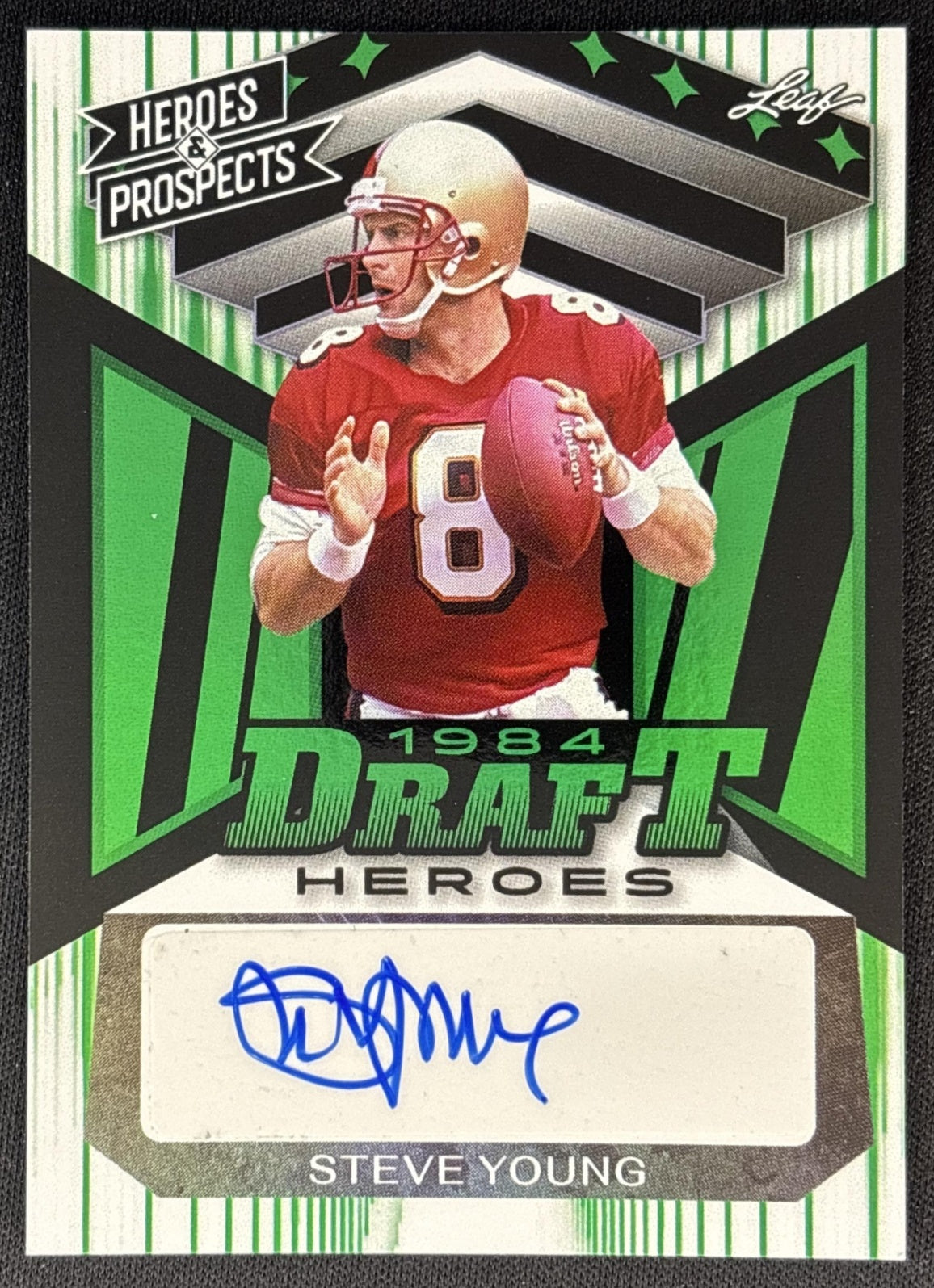 Steve Young 2024 Leaf Heroes & Prospects Draft Heros Green /10