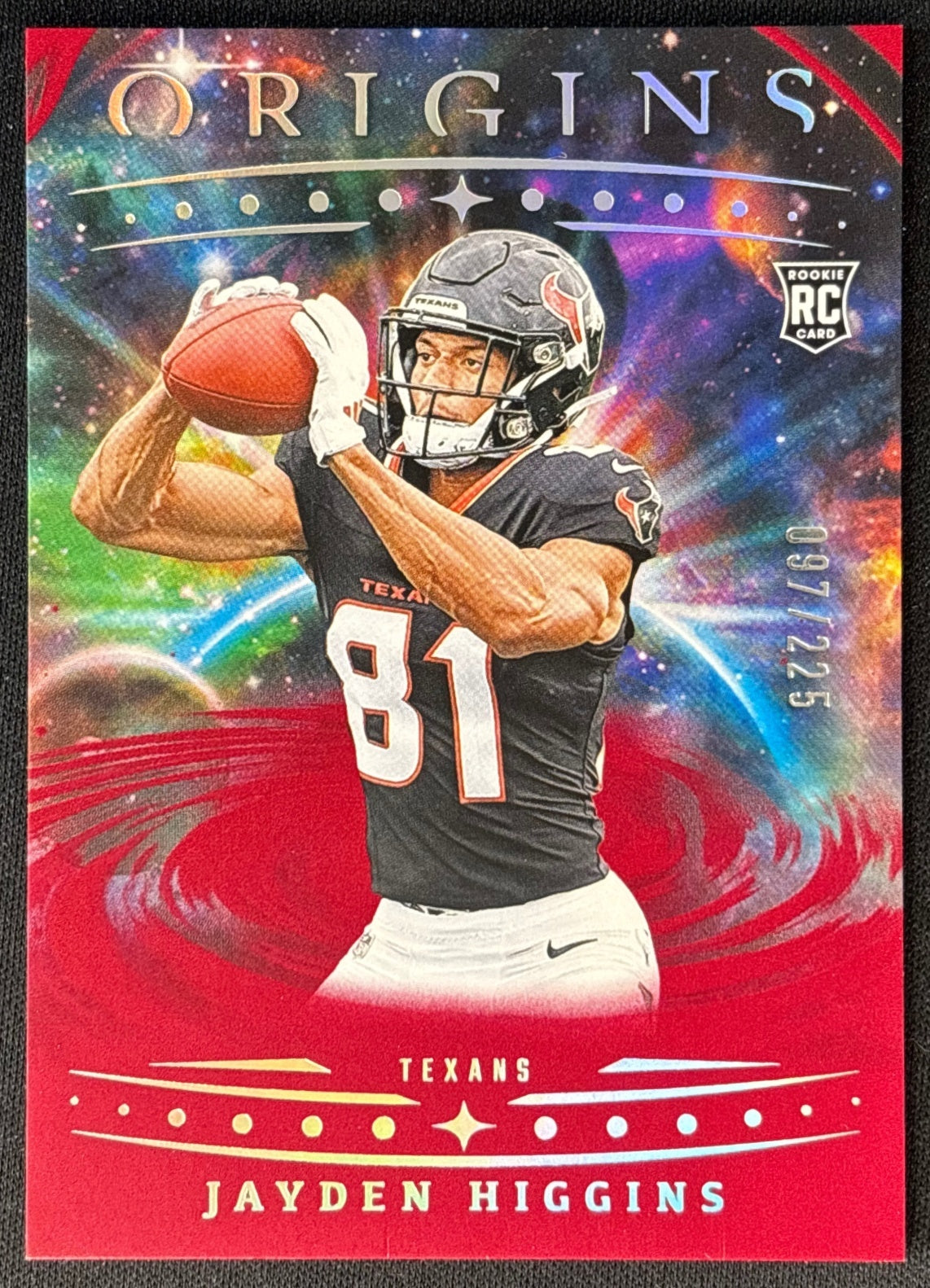 Jayden Higgins 2025 Origins Rookie Red /225 Texans front | Wayne Collection