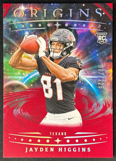 Jayden Higgins 2025 Origins Rookie Red /225 Texans front | Wayne Collection