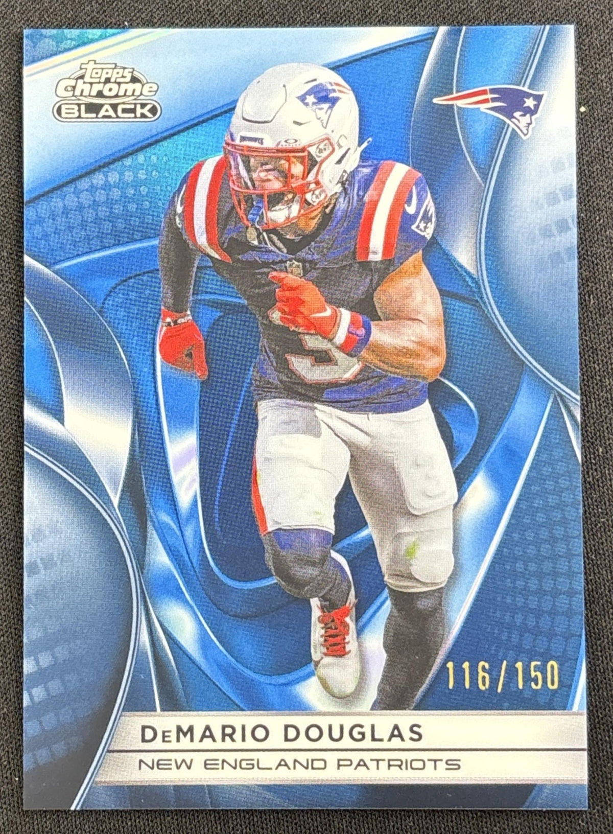 DeMario Douglas 2025 Topps Chrome Black Blue Refractor /150 Patriots Sports Trading Card