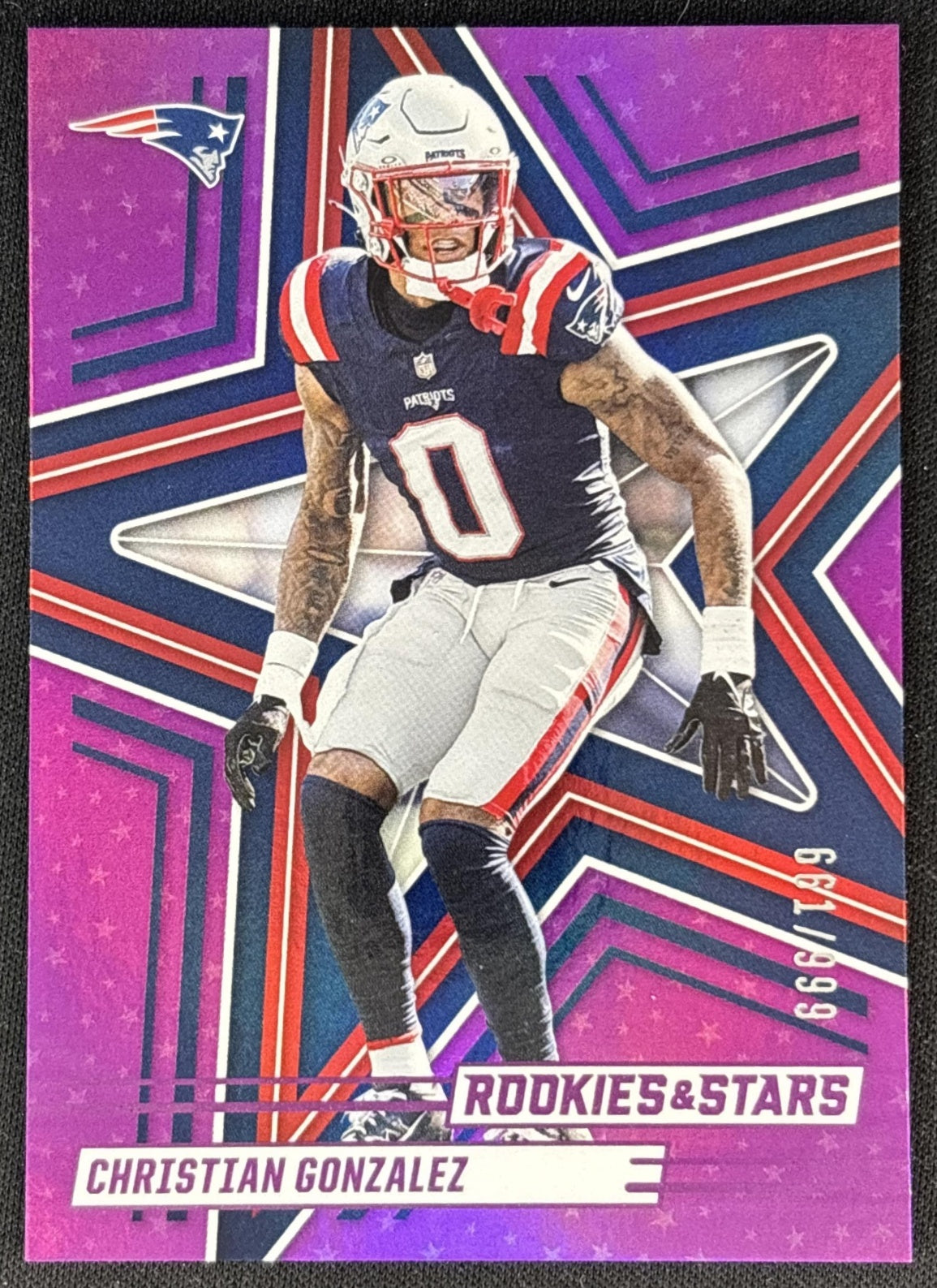 Christian Gonzalez 2025 Panini Rookies & Stars Purple /999 Patriots