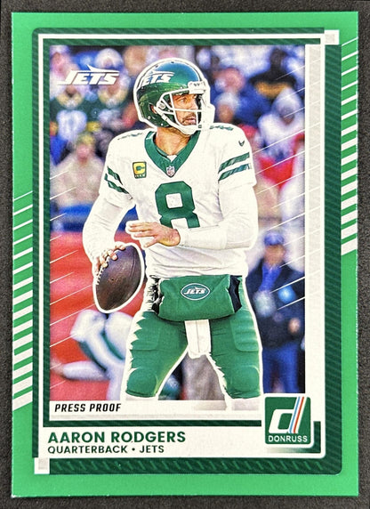 Aaron Rodgers 2025 Panini Donruss Press Proof Green Jets