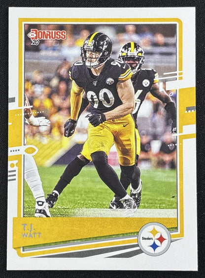 T.J. Watt 2020 Panini Donruss Aqueous Test Steelers sports trading card front