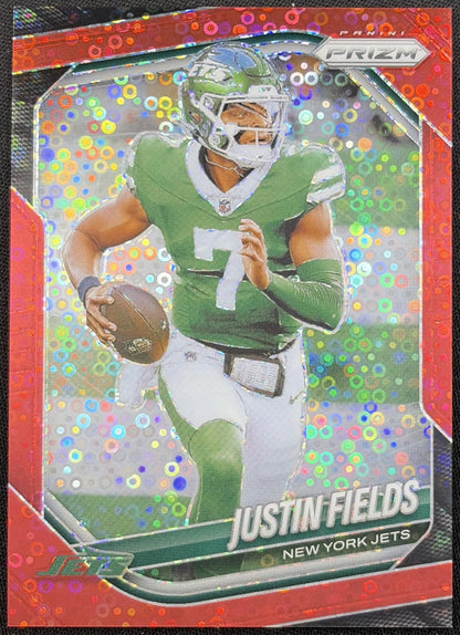 Justin Fields 2025 Panini Prizm No Huddle Red /99 Jets New York Jets