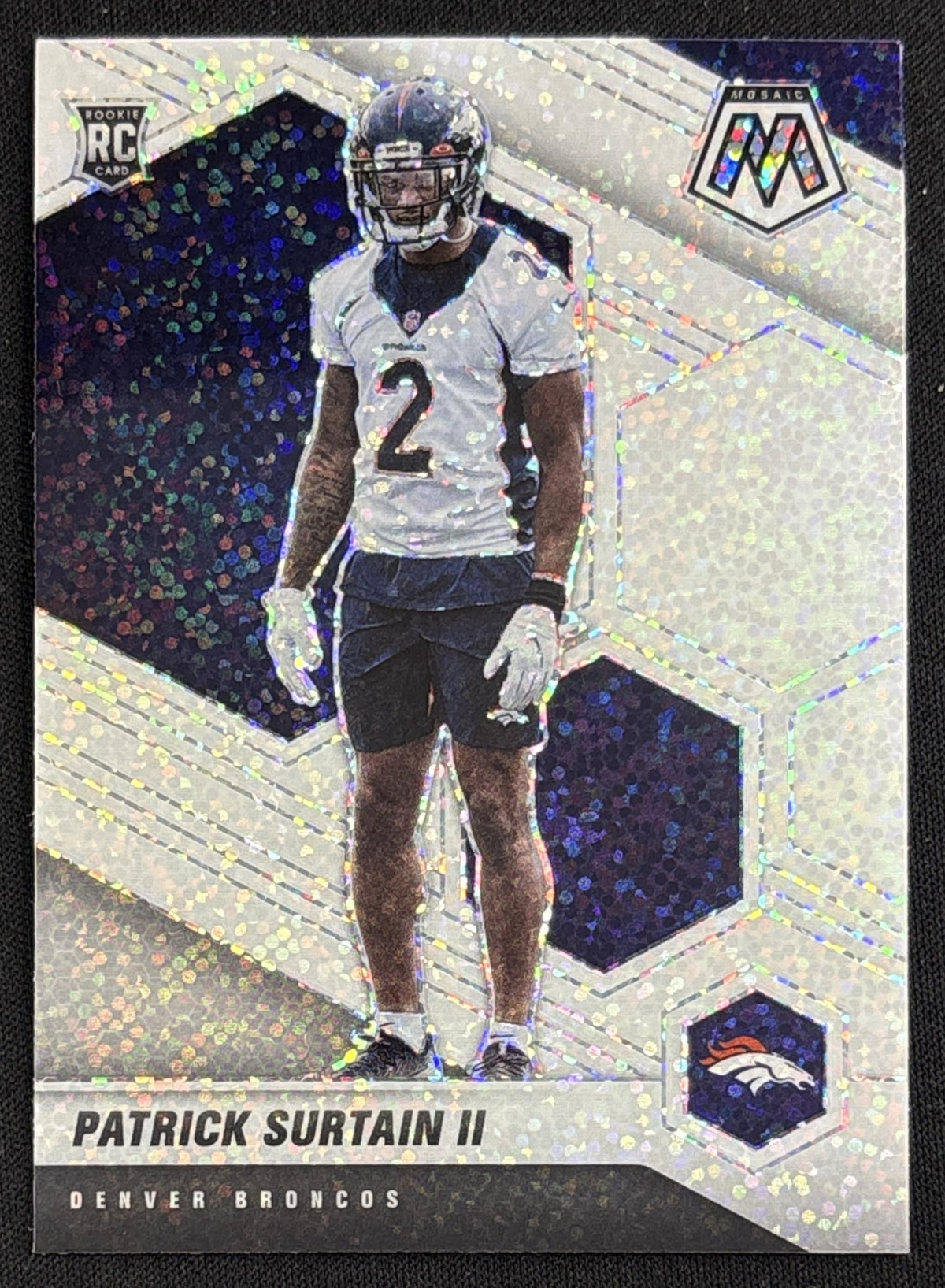 Patrick Surtain II 2021 Panini Mosaic White Sparkle Prizm SSP Broncos sports trading card front