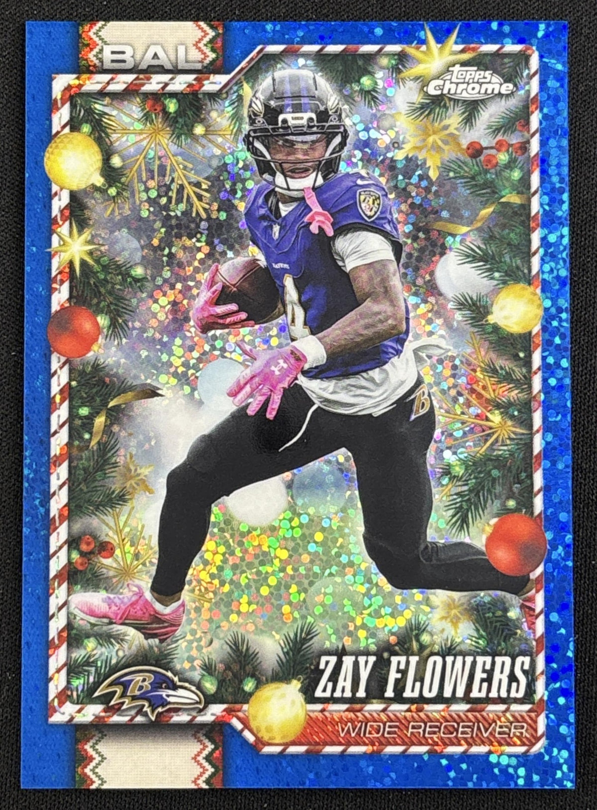 Zay Flowers 2026 Topps Holiday Chrome Blue Sparkle Refractor /150 Ravens Sports Trading Card