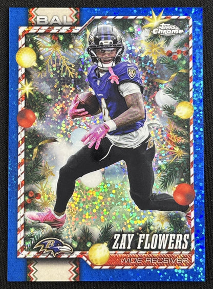 Zay Flowers 2026 Topps Holiday Chrome Blue Sparkle Refractor /150 Ravens Sports Trading Card