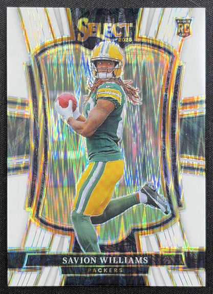 Savion Williams 2025 Panini Select Premier Level White Prizm Shock /799 Packers