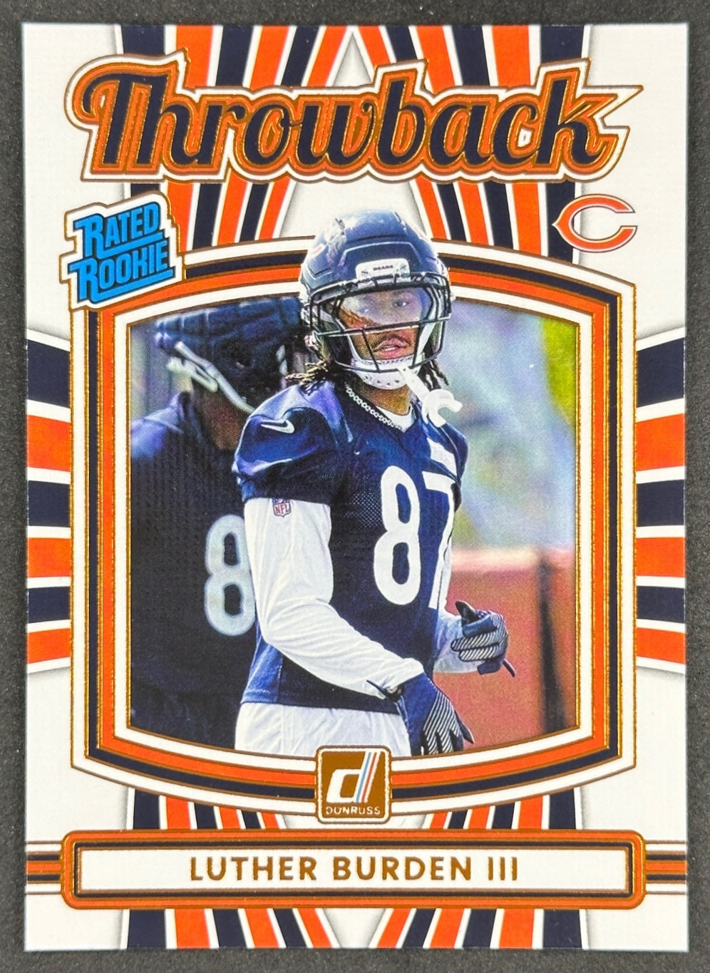 Luther Burden III 2025 Donruss Rated Rookie Throwback Bears Sports Trading Card